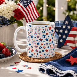 Café Taza 4 de Julio Estrellas y Fuegos Artificiales