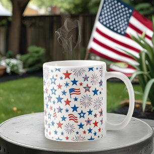 Café Taza 4 de Julio Estrellas y Fuegos Artificiales