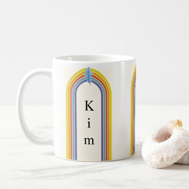 Café Taza abstracta de arcoíris de franja naranja y ama (Con donut)
