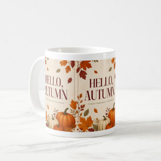 Café Taza acogedora de otoño | Hola calabaza y hojas de