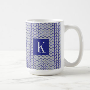 Café Taza alta blanca de punto gris azul + Inicial II