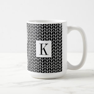 Café Taza alta blanca de punto negro + Inicial