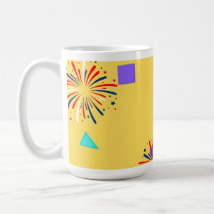 Café Taza Amarilla de Fuegos Artificiales Coloridos – B