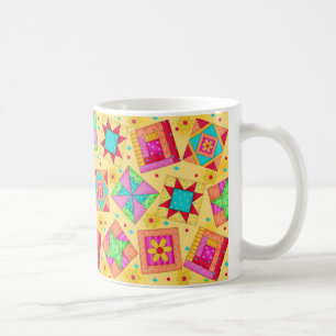 Café Taza amarilla del diseño del edredón de remiendo