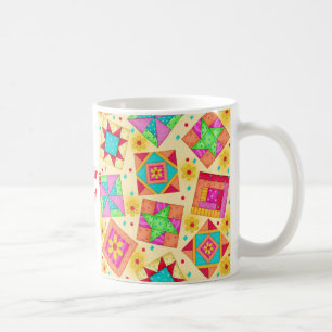 Café Taza amarilla del edredón de remiendo