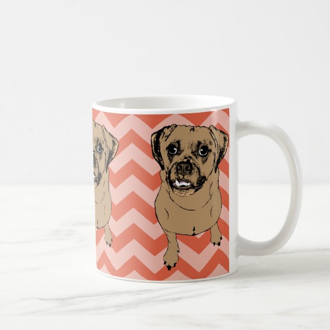 Café Taza anaranjada monocromática caprichosa de Puggle (Derecha)