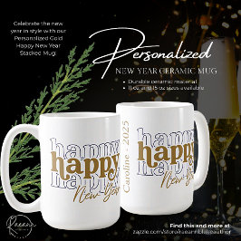 Café Taza apilada personalizada de Feliz Año Nuevo en o