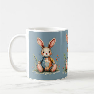 Café Taza azul caprichosa con conejo de patchwork Cotta