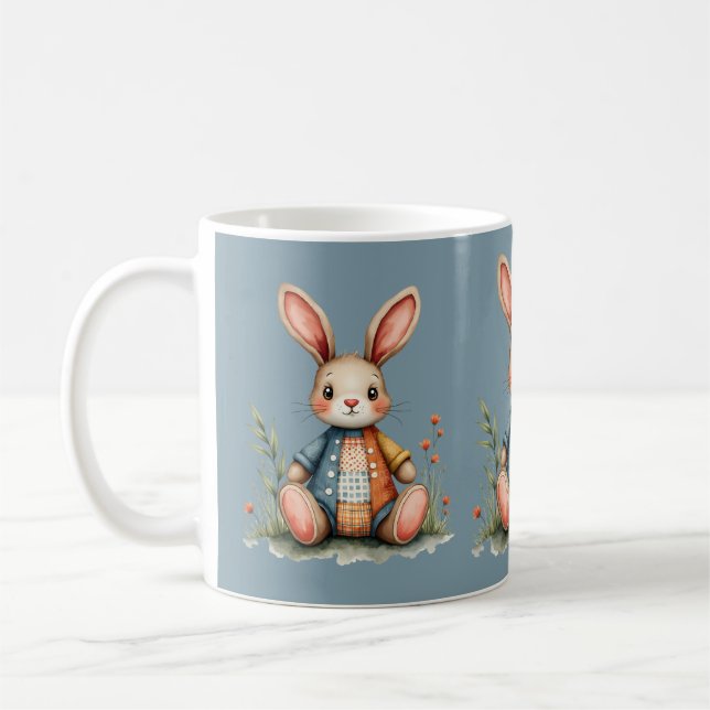 Café Taza azul caprichosa con conejo de patchwork Cotta (Izquierda)