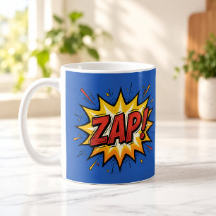 Café Taza azul de arte pop de cómic ZAP