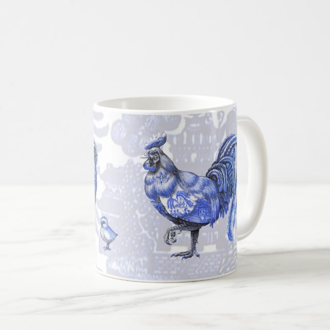 Café Taza azul de los polluelos del gallo de la gallina (Anverso derecho)