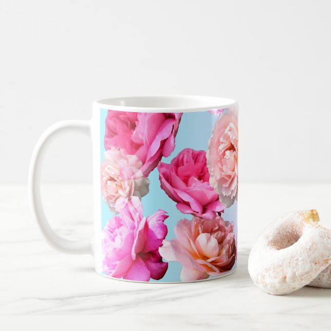 Café Taza azul de los rosas románticos (Con donut)