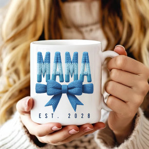 Café Taza azul de MAMA tejida a punto - Regalo del día 