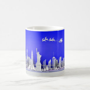 Café Taza azul de Santa sobre Nueva York Navidad