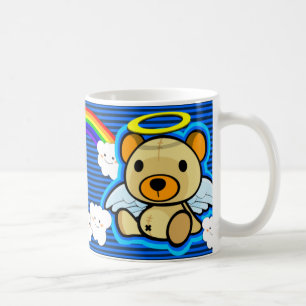 Café Taza azul linda del ángel del oso de peluche