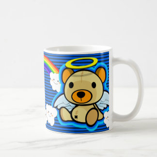 Café Taza azul linda del ángel del oso de peluche