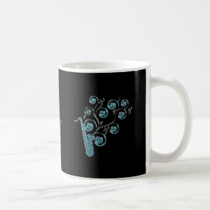 Café Taza azul personalizada de la música del saxofón