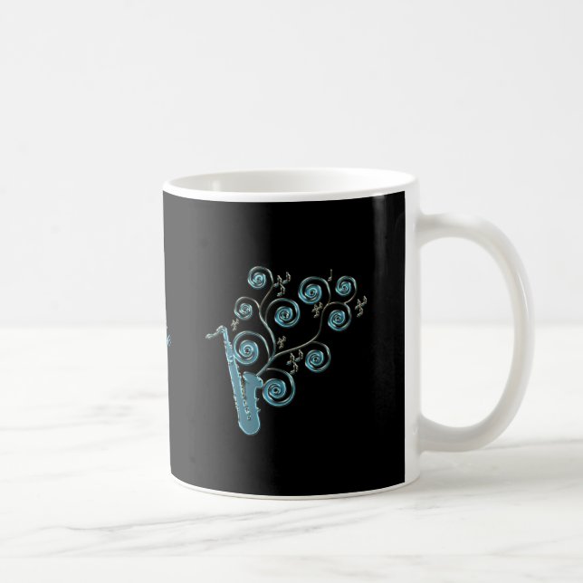 Café Taza azul personalizada de la música del saxofón (Derecha)