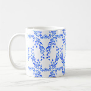 Café Taza azul y blanca del Swag de Acuarela