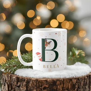 Café Taza B de monograma de Navidad personalizada