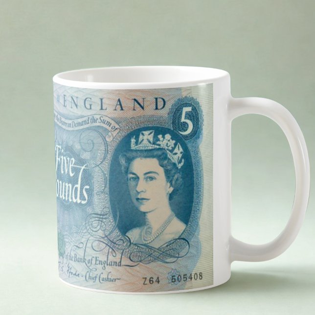 Café Taza Billete Británico de 1966 de £5 – Reina Isabe (Subido por el creador)