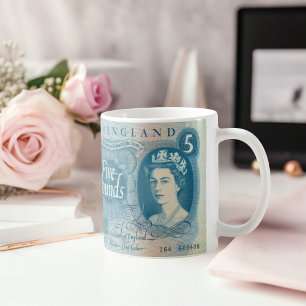 Café Taza Billete Británico de 1966 de £5 – Reina Isabe