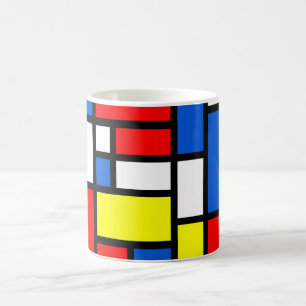 Café Taza blanca azul roja amarilla de Mondrian