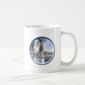 Café Taza blanca clásica de la plata y de la mujer de