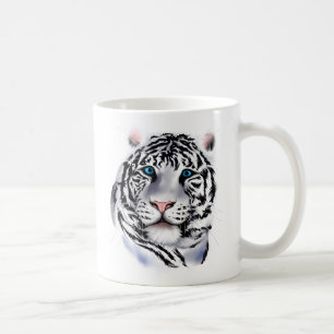 Café Taza blanca de la cara del tigre