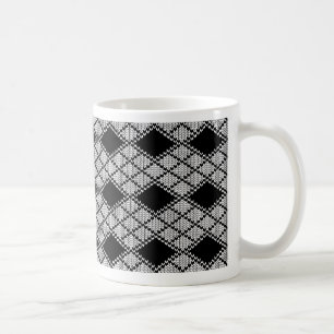 Café Taza blanca de punto argyle negro