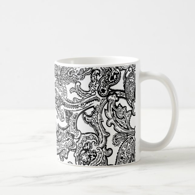 Café taza blanca negra de Paisley (Derecha)