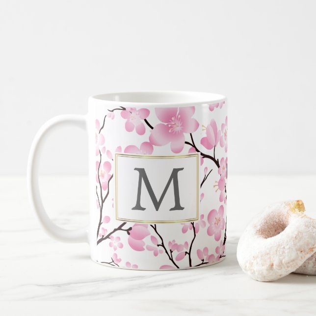 Café taza blanca rosada del personalizable de la (Con donut)