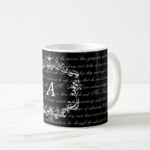 Café Taza blanco y negro del monograma del texto de