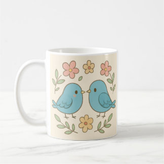 Café Taza bonita con estampado de pájaro en colores pas
