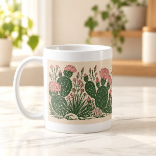 Café Taza botánica de linóleo de cactus después de la l