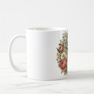 Café Taza botánica del medallón floral de colibrí