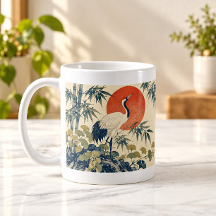 Café Taza botánica japonesa de grulla, bambú y ginkgo