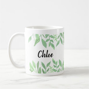 Café Taza botánica linda del nombre de la acuarela