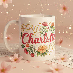 Café Taza Brillante Amante de la Música Floral de Charl