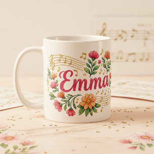Café Taza Brillante Amante de la Música Floral de Emma