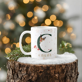 Café Taza C de monograma de Navidad personalizada