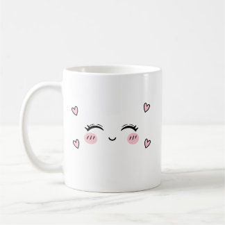 Café Taza Cara Sonriente Adorable Estética de Corazón