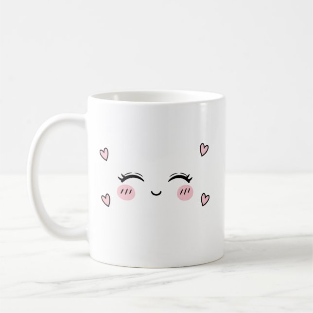 Café Taza Cara Sonriente Adorable  Estética de Corazón  (Izquierda)