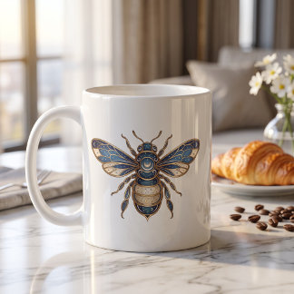 Café Taza Celestial Bee Oro & Azul Línea de Lujo Arte