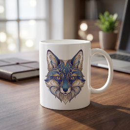 Café Taza Celestial Fox Dorado & Azul Línea de Lujo Art