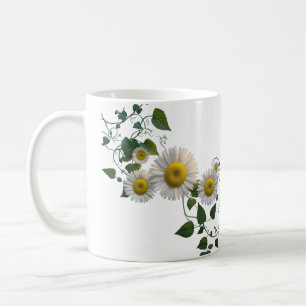 Café Taza clásica botánica de margarita verde hiedra rú