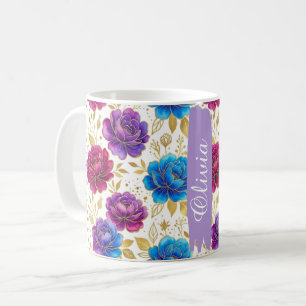 Café Taza Clásica de 11oz con Floral Tono de Joyas Pers