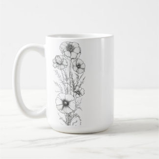 Café Taza clásica de 15 oz con diseño floral delineado