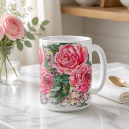 Café Taza Clásica de 15oz con Rosas Rojas Hermosas