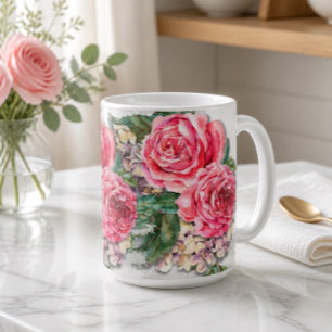Café Taza Clásica de 15oz con Rosas Rojas Hermosas